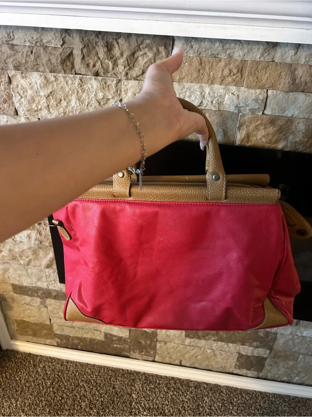 Capezio Red Vintage Retro 80s Classic Red Leather Satchel with Tan Handles